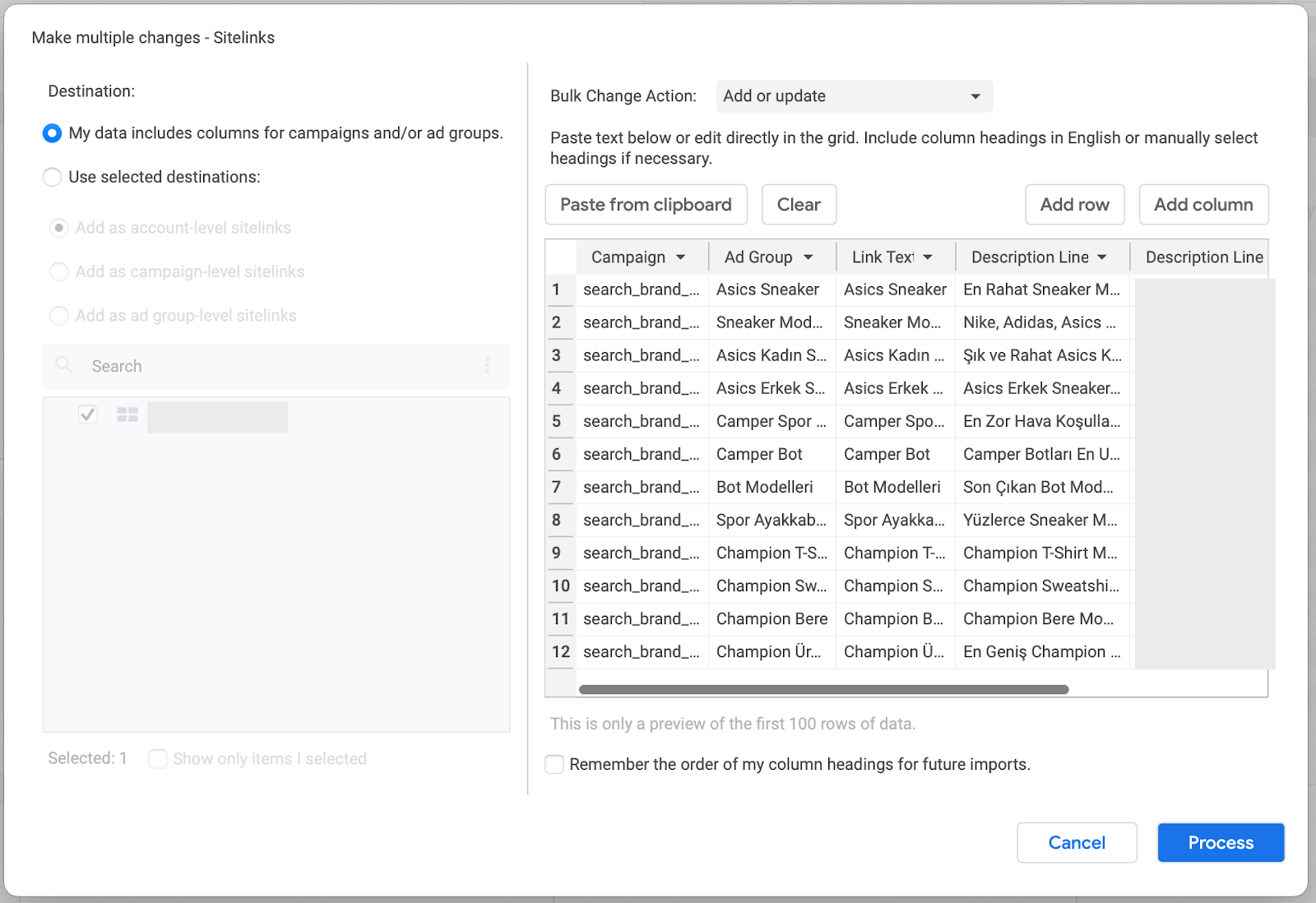 Bulk Sitelinks Upload