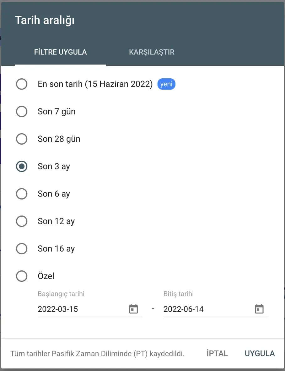 Search Console Date Range Filter